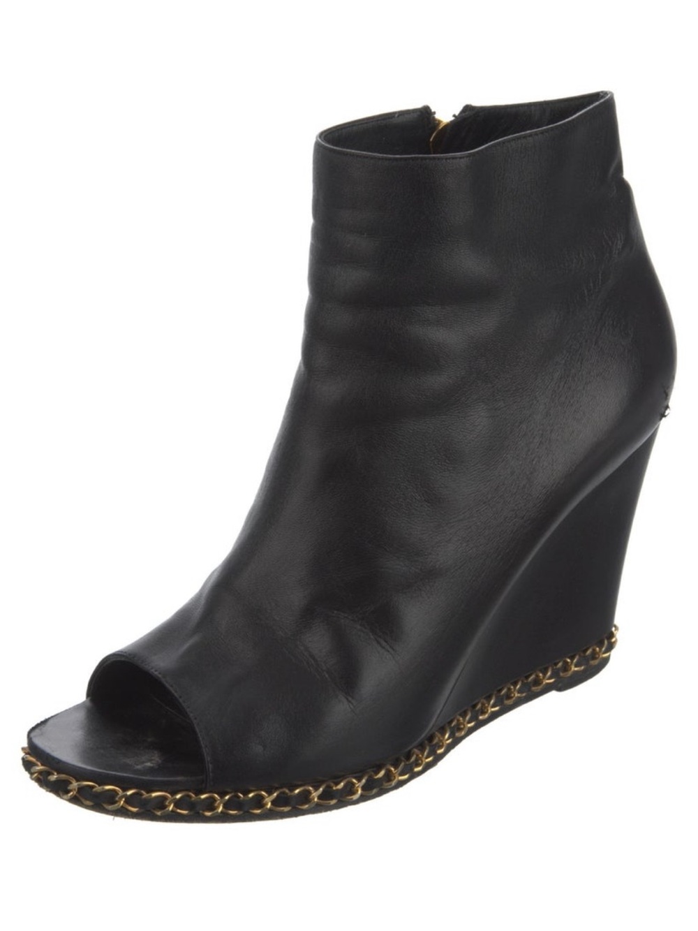 Chanel Gold Chain Black Leather Shoes: Size EURO 40